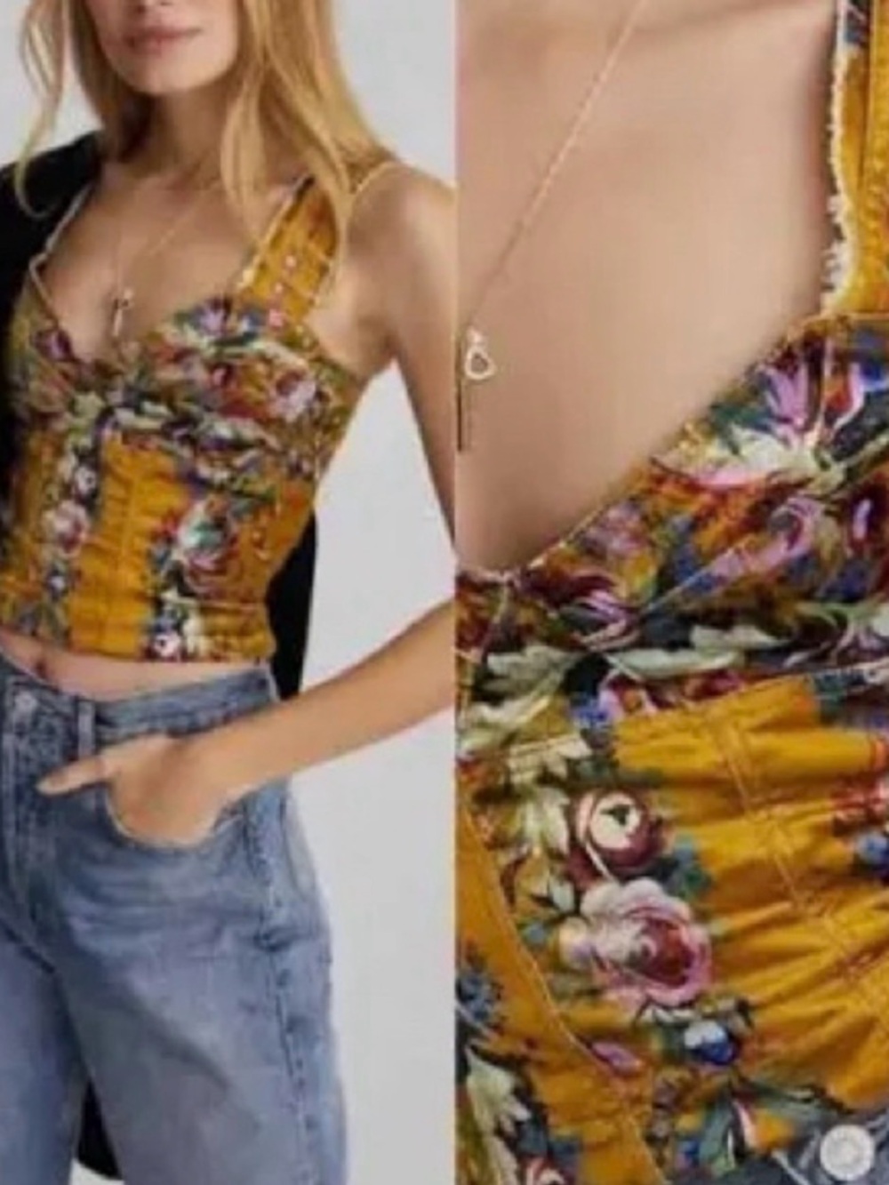 Pilcro Floral Velvet Corset-Seamed Tank from Anthropologie - Picture 3 of 3